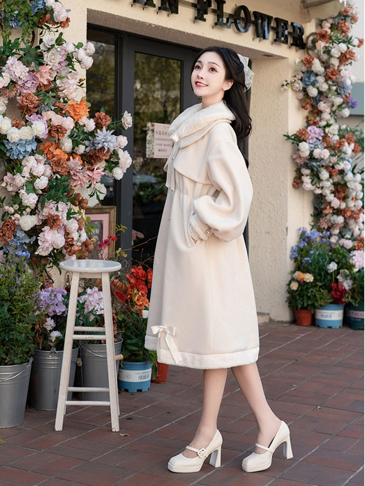 Detachable Collar Regular/Padded Pan Coat White Peter with Plush