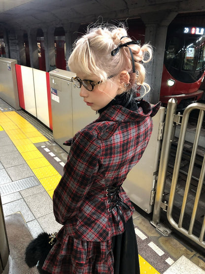 Devil with Wool Lace-up Red and Nautical Horn Coat Plaid Back Accents