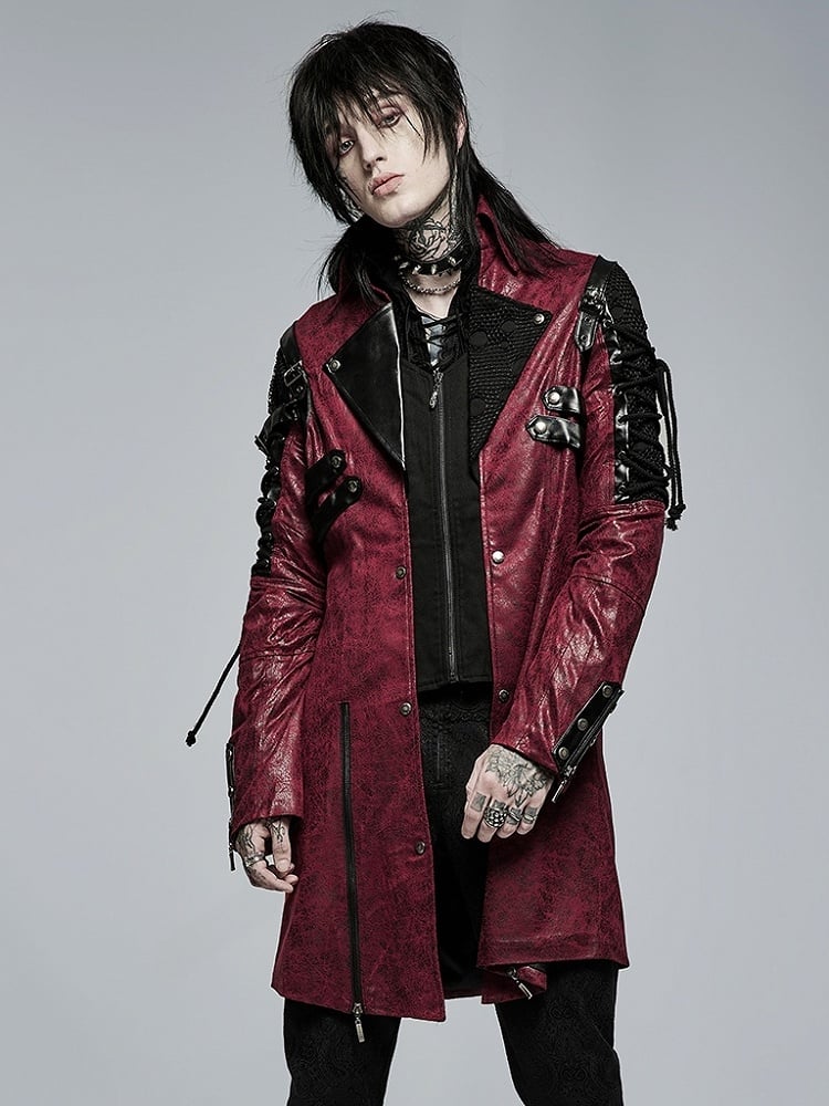 Red Men's Punk Hot Glue Long Sleeve Windbreaker