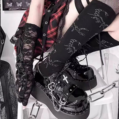Holy Knight Lolita Punk Y2K Platform Mary Jane Shoes – Round Toe Thick Sole Leather | LilyVow