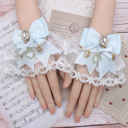 10 Jirai Rhinestone Color Cuffs Wrist Lace Kei Bowknot Options Pearl