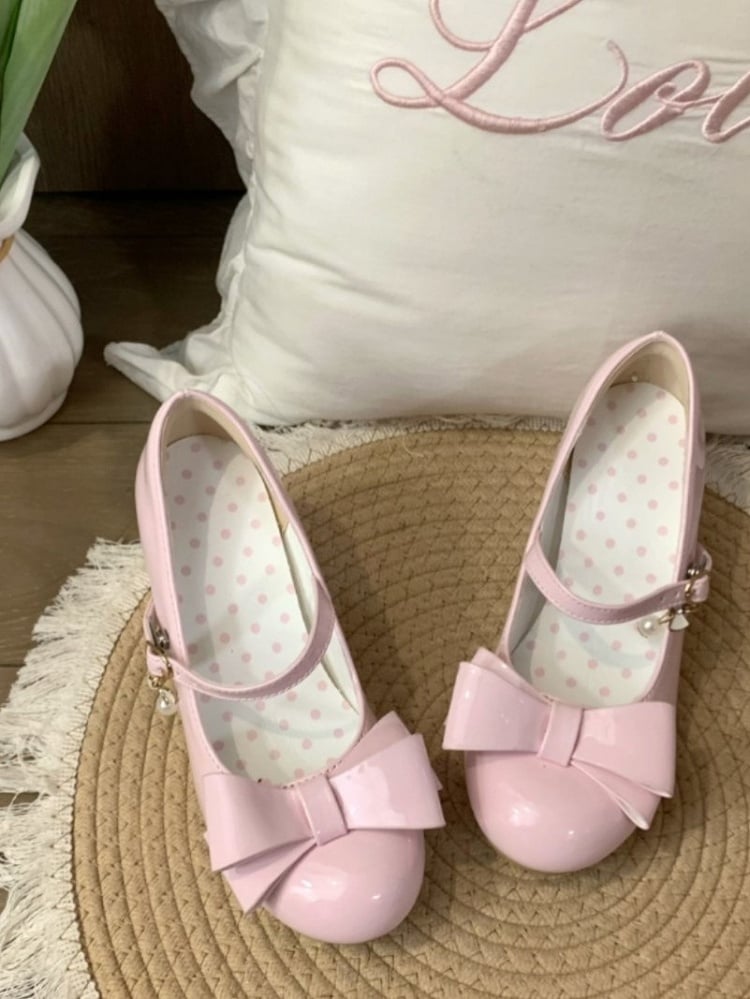 5cm Lolita Design Sweet PU Snap Heel Pink Shoes with