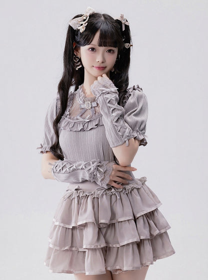 Dusty Pink High-Waist Ruffle Skirt with Shorts Liner - Fluffy Heart