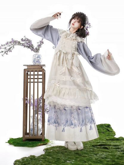 and White Purple Lolita Top Gradient Cross-Collar