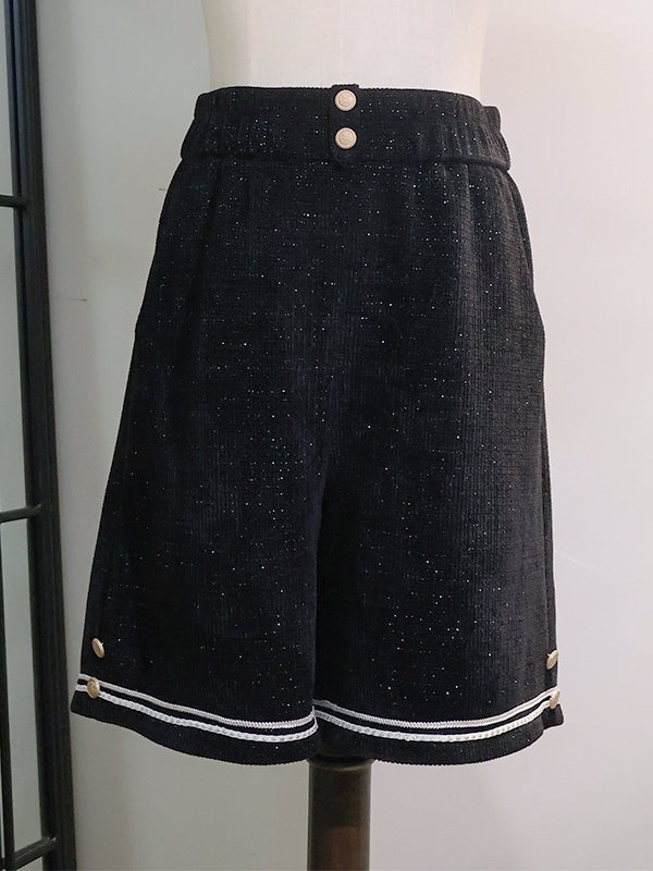 Black Ouji Preppy Style Full Set-Black Glittering Waffle Top + Shorts + Hat