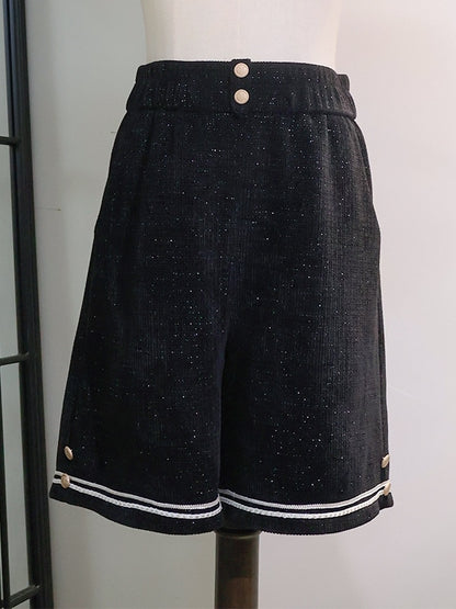 Black Ouji Preppy Style Full Set-Black Glittering Waffle Top + Shorts + Hat