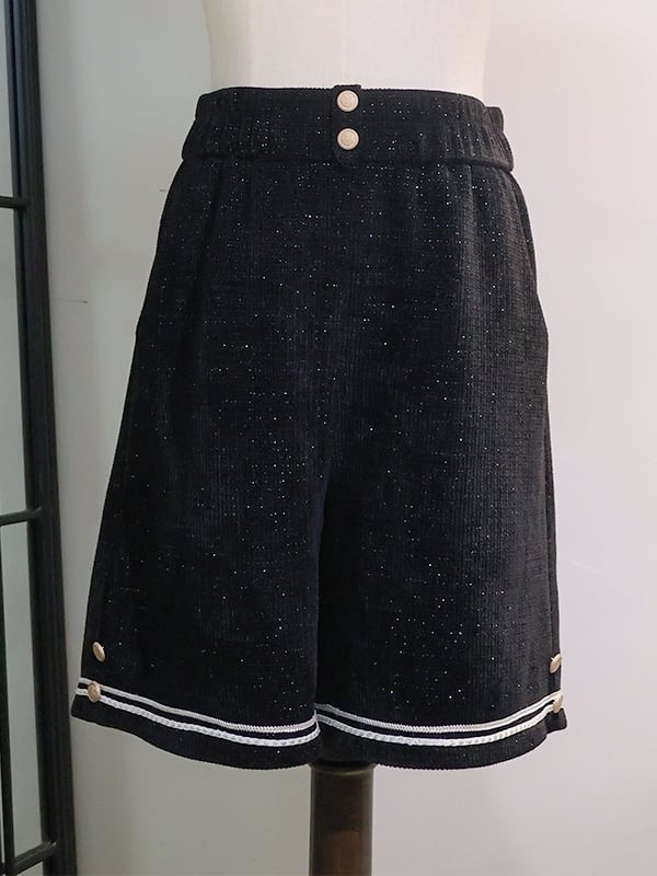 Waffel Glitzernde Ouji Shorts Schwarz Mode