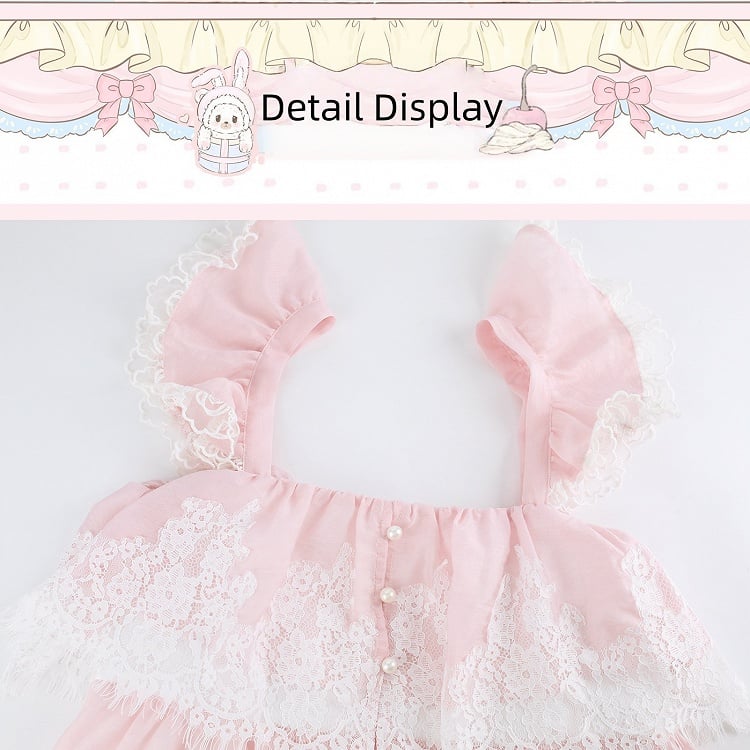 Pink Square Neck Flutter Sleeve Lace Dress - serendipity