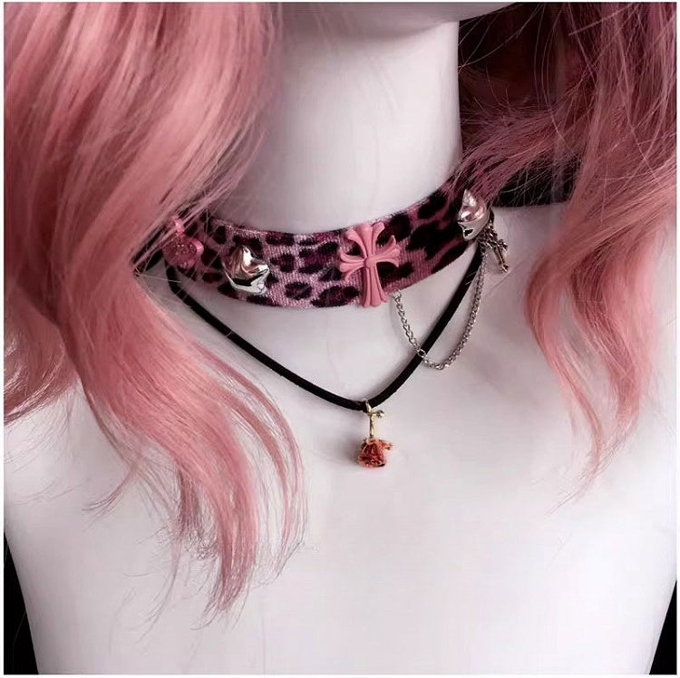 Pink Choker Leopard Print Accents and Star Cross with