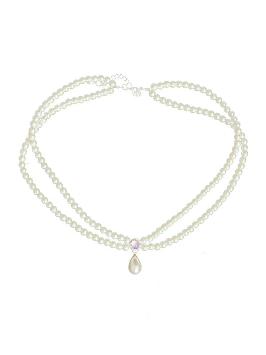 Halskette Rosa Perlen Strass Lila /