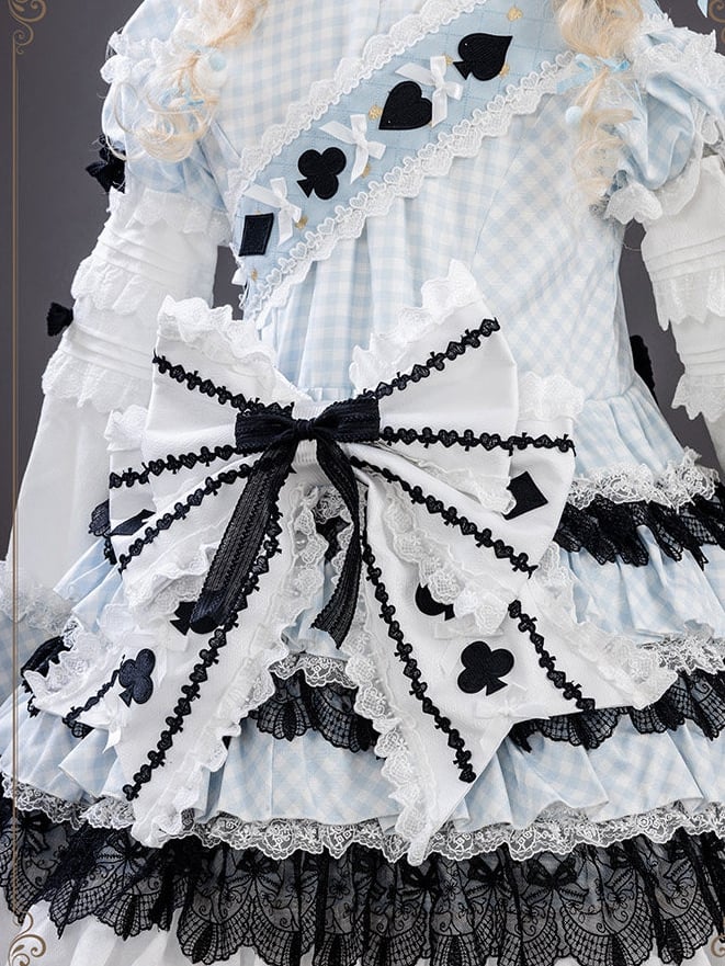 White & Black Alice Vibes Large Bow with Card Suit Patches - Hinana Queena