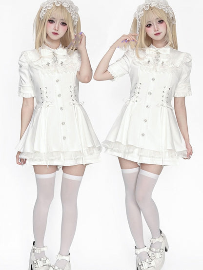 Schleife, kurze Krawatte, Lätzchen, abnehmbar, Kei mit Kleid, ganz in Weiß, Jirai-Set, Ärmel