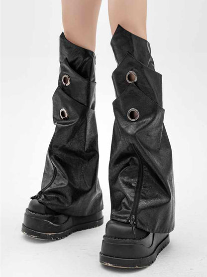 ゴシックブラックアーマーテックウェアPUジップレッグウォーマー