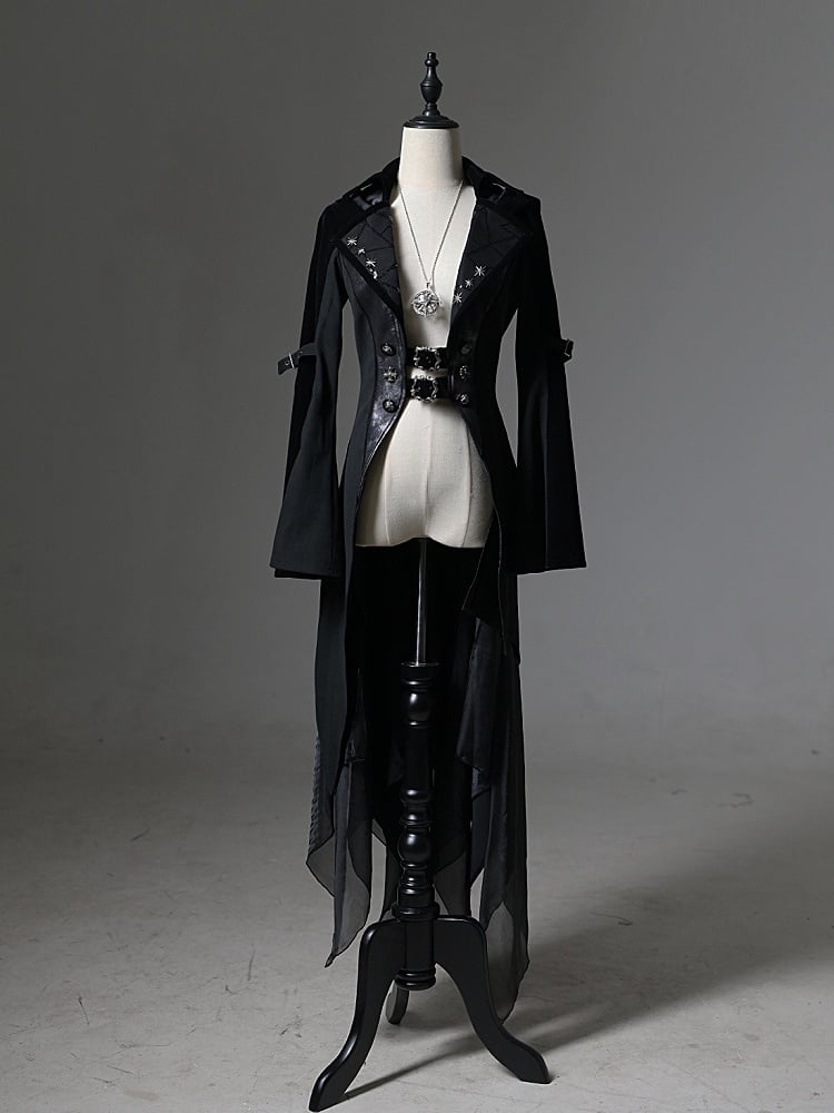 and Gothic Ouji Detachable Black Hood Irregular with Sleeves Coat Train Trumpet Lolita Trench