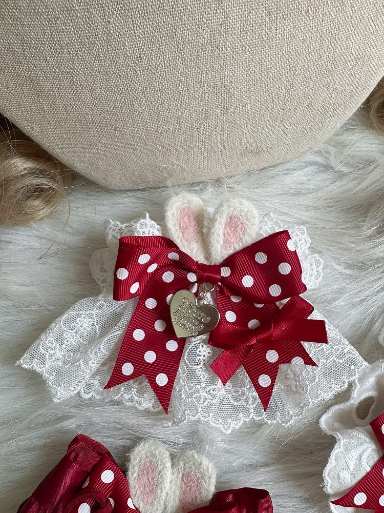Pattern Bow Red Polka-dot Wrist Cuffs White Lace