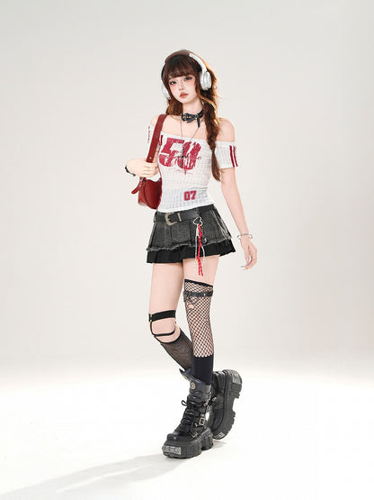 Waist Hem Frayed Distressed Black High