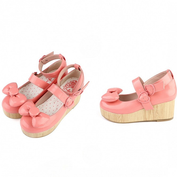 Buckles Lolita Pink Sweet - Heart at Top Bow Dark Platforms