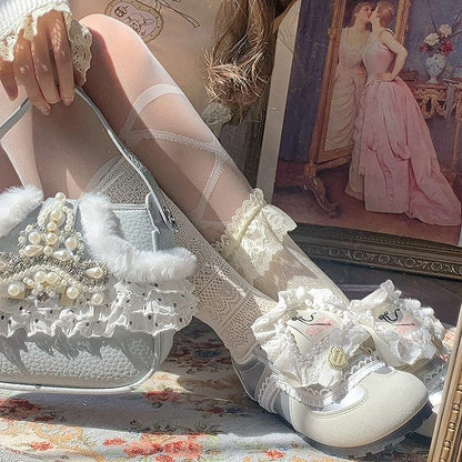 Style with Kawaii Flat Silver Trim Lace White Sneakers