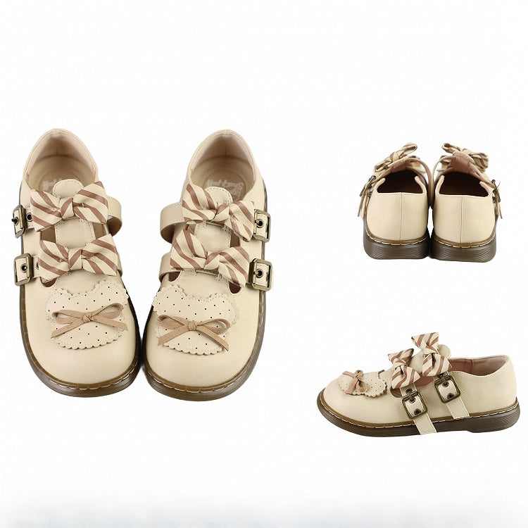 Details Design Beige Bär gestreifte Flats Bowknot Lolita Muster