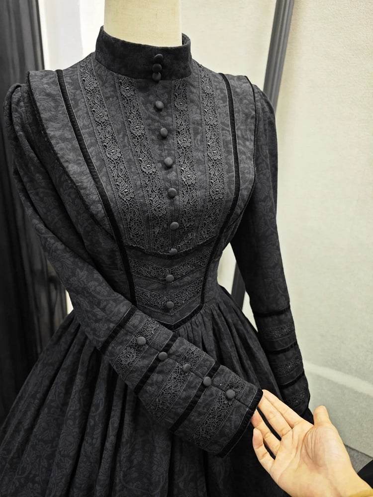 Black Elegant Edwardian Maid Lolita Long Sleeves Dress