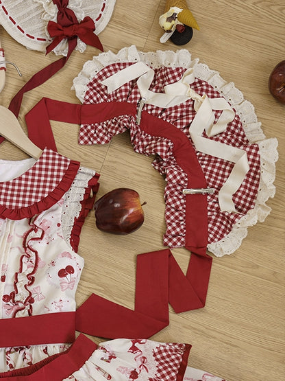 レッドギンガム柄ボンネット
