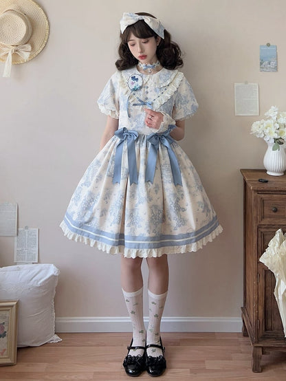 Dress Print Collar Blue Lolita Pan Short Sleeves Grapes Peter