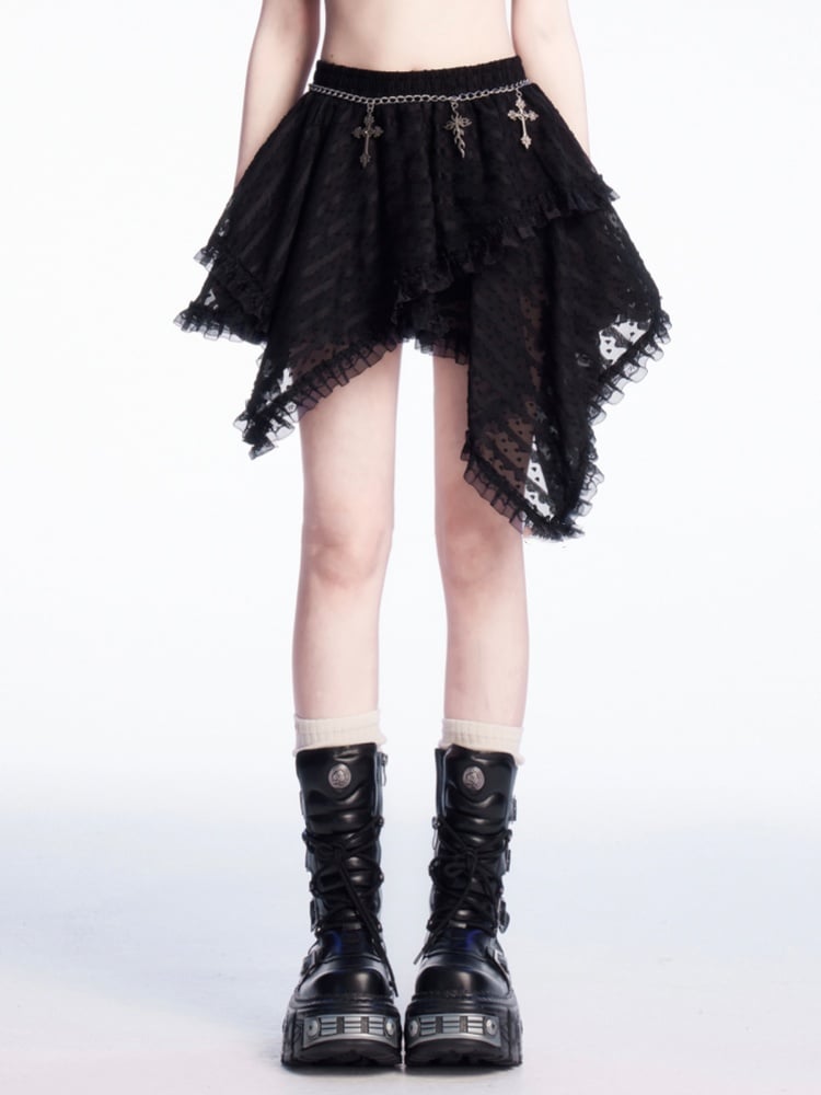 ブラックハンカチーフヘムティアードレーススカート