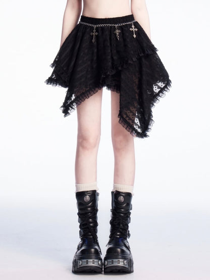 ブラックハンカチーフヘムティアードレーススカート