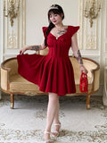 Plus Size V-Ausschnitt Kleid Flatterärmel Große Schleife Vorne Rot