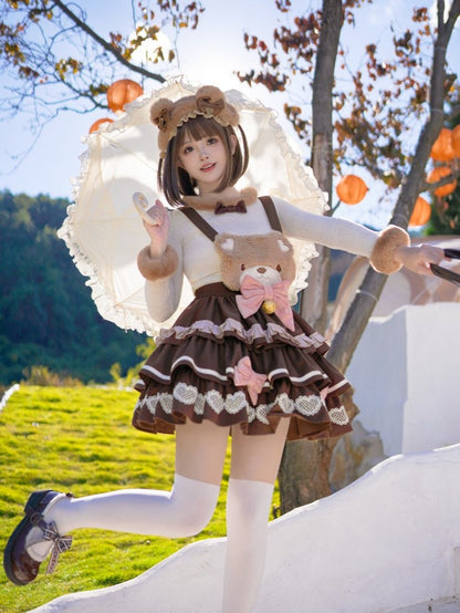 Coffee Neckline Plush White Cuff and Top