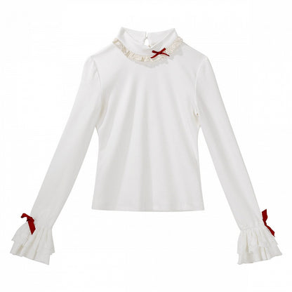 Ears Red Knitted Cape Skirt JSK - Sweet Lolita Dress Winter + Bunny Set Bear-Themed Top Short White