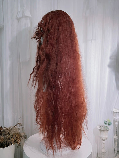 Curtain Curly Wigs 48cm Long With Orange Bangs