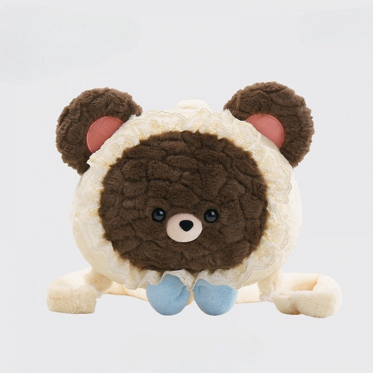 Backpack Bear-shaped Plush Lace BrownBeige Trim