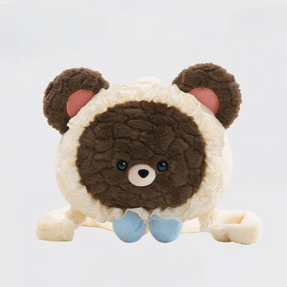 Backpack Bear-shaped Plush Lace BrownBeige Trim