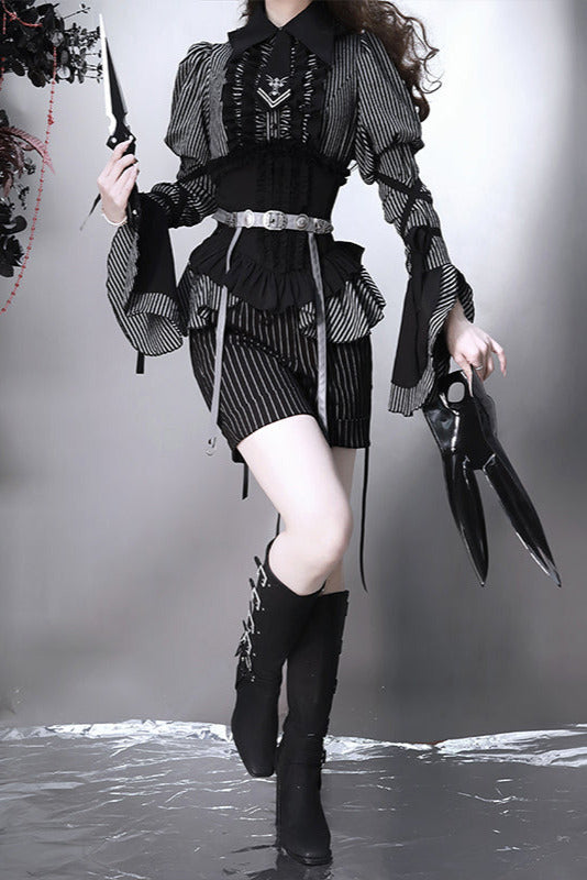 gestreiftes Hemd dunkel + Rock Zwickel-Ärmel Korsett Reservierungen