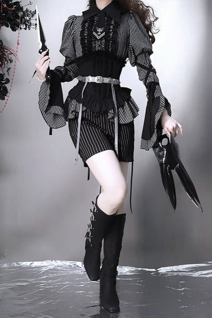 gestreiftes Hemd dunkel + Rock Zwickel-Ärmel Korsett Reservierungen