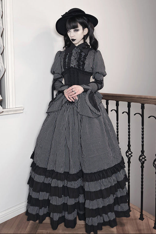 gestreiftes Hemd dunkel + Rock Zwickel-Ärmel Korsett Reservierungen