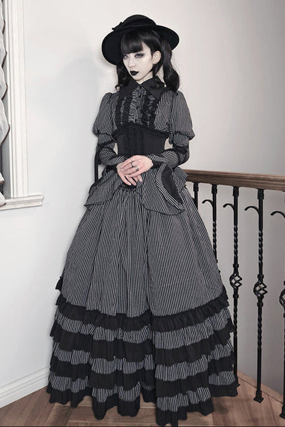 gestreiftes Hemd dunkel + Rock Zwickel-Ärmel Korsett Reservierungen