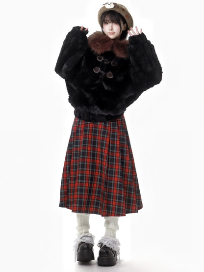 Black Bear Ears Hooded Plush Coat