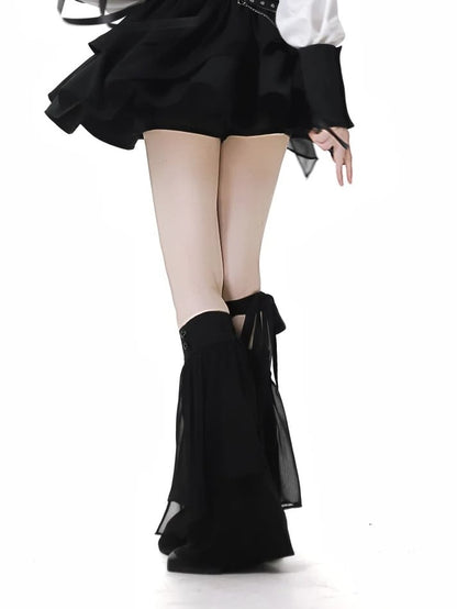 Warmers With Black Tulle Leg Overlay