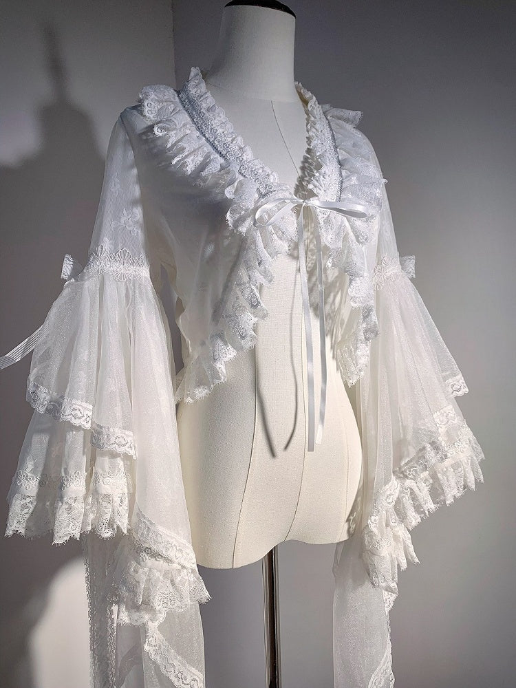 White Chinoiserie Lolita Floral Lace Top for Layering - Flower Banquet