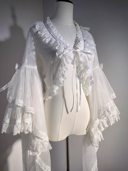 White Chinoiserie Lolita Floral Lace Top for Layering - Flower Banquet