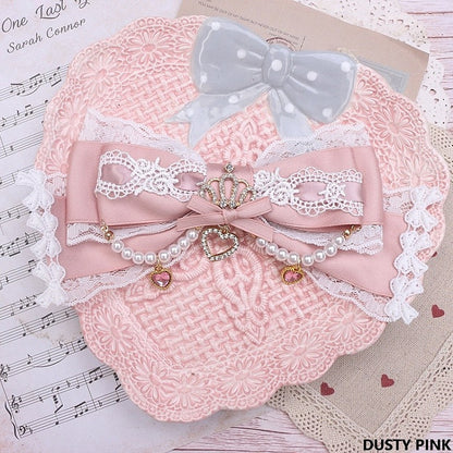 8 Pearl Jirai Bowknot Color Crown Hairclip/Brooch Kei Rhinestone Options Lace