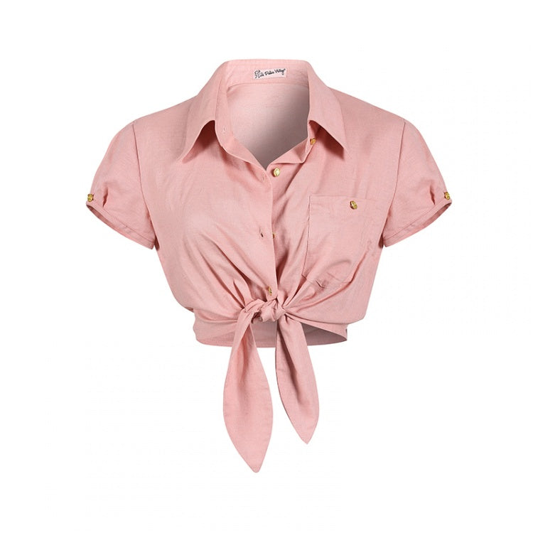 Vintage Pinkes Crop Top mit selbstbindenden Trägern