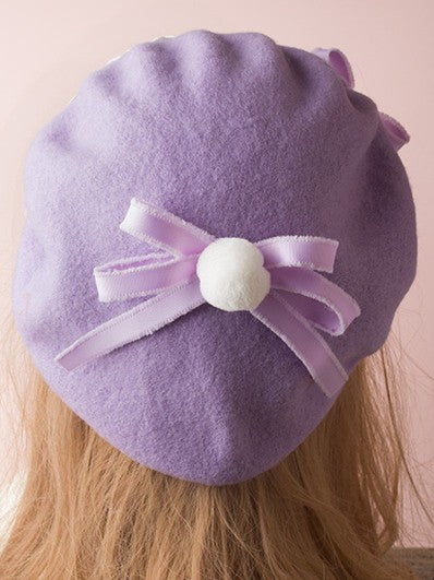 3 Sweet Beret Lolita Color Options Double-Layer Bowknot