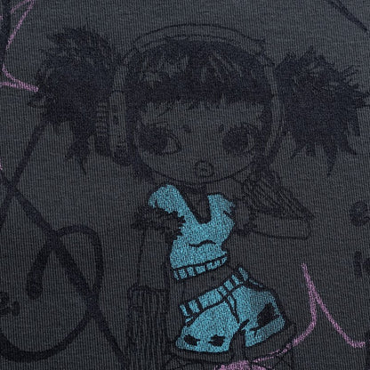 Black Slim-Fit Cartoon Musical Graphic with Notation T-shirt: