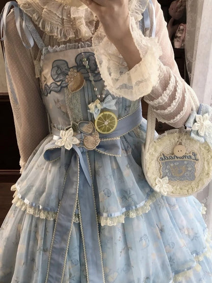 Blue Lemon Embroidery Classic Lolita Brooch with White Flowers - U.Rtto