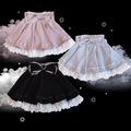 Jirai Kei Lace Bow Big Back Skirt Black/Light Trim Beaded Heart Decorated Blue Lace-up