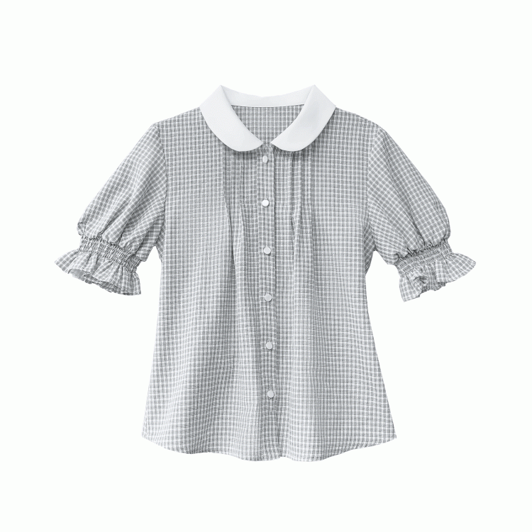 Puff Peter Plaid Blue Dusty Blouse Collar Pan with Sleeves