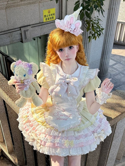 Hat / Pink Mini Bunny Blue Ears Plush and Yellow Ice Cream